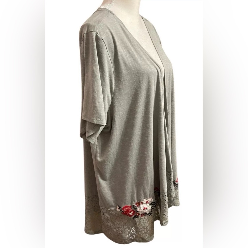 Cato Womens Embroidered Floral Lace Cardigan Open Front Grey 28W Flowy Office